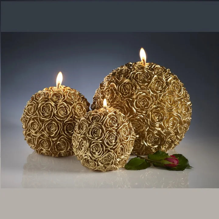 Refillable candle Rose Ball 18cm Rose Ball Unscented Candle GOLD